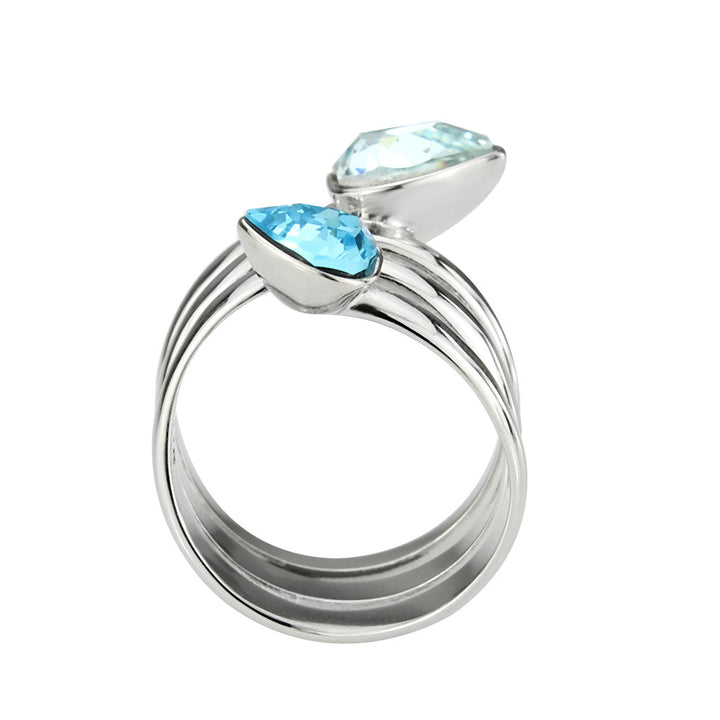 LOVCIA Sea Blue Crystal Stainless Steel Ring - High Polish Finish - Buy stylish Rings for women - Shop latest Ring design - Trendy Rings - Unique fashion Rings - Find the perfect Ring