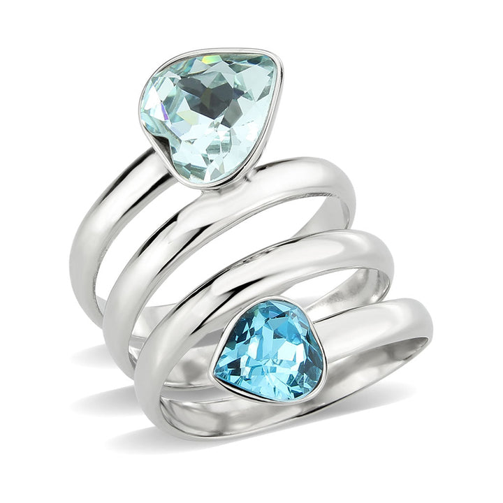 LOVCIA Sea Blue Crystal Stainless Steel Ring - High Polish Finish - Buy stylish Rings for women - Shop latest Ring design - Trendy Rings - Unique fashion Rings - Find the perfect Ring