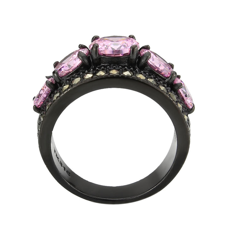 LOVCIA Ion Plated Black Stainless Steel Ring with Rose AAA CZ Stone - Buy stylish Rings for women - Shop latest Ring design - Trendy Rings - Unique fashion Rings - Find the perfect Ring