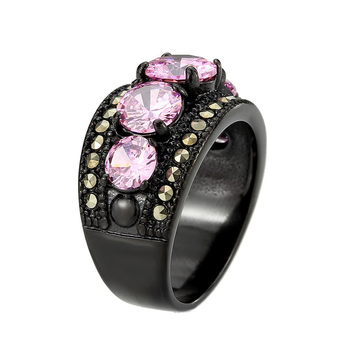 LOVCIA Ion Plated Black Stainless Steel Ring with Rose AAA CZ Stone - Buy stylish Rings for women - Shop latest Ring design - Trendy Rings - Unique fashion Rings - Find the perfect Ring