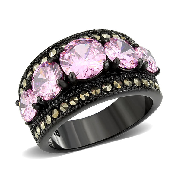 LOVCIA Ion Plated Black Stainless Steel Ring with Rose AAA CZ Stone - Buy stylish Rings for women - Shop latest Ring design - Trendy Rings - Unique fashion Rings - Find the perfect Ring