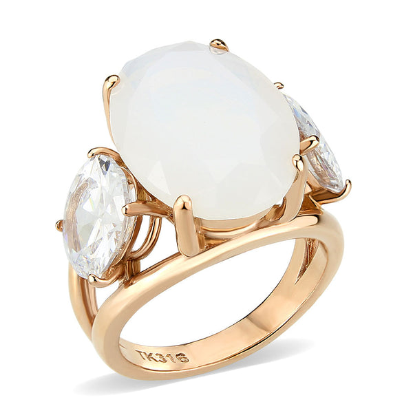 LOVCIA Rose Gold IP Plated Stainless Steel Ring with Fire Opal Synthetic Stone - Buy stylish Rings for women - Shop latest Ring design - Trendy Rings - Unique fashion Rings - Find the perfect Ring