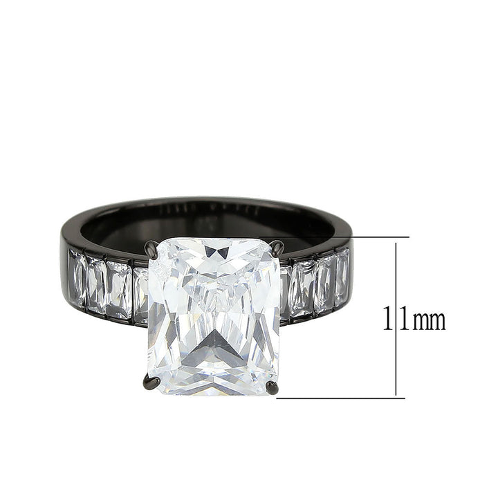 LOVCIA Ion Plated Black Stainless Steel Ring with Clear AAA CZ Stone - Buy stylish Rings for women - Shop latest Ring design - Trendy Rings - Unique fashion Rings - Find the perfect Ring