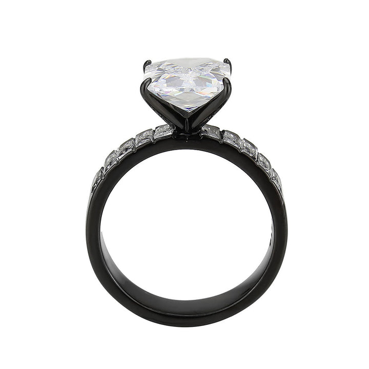 LOVCIA Ion Plated Black Stainless Steel Ring with Clear AAA CZ Stone - Buy stylish Rings for women - Shop latest Ring design - Trendy Rings - Unique fashion Rings - Find the perfect Ring