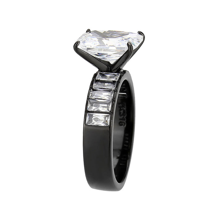 LOVCIA Ion Plated Black Stainless Steel Ring with Clear AAA CZ Stone - Buy stylish Rings for women - Shop latest Ring design - Trendy Rings - Unique fashion Rings - Find the perfect Ring