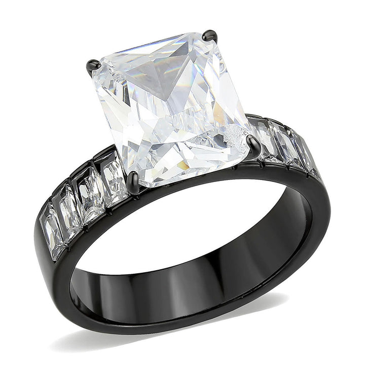 LOVCIA Ion Plated Black Stainless Steel Ring with Clear AAA CZ Stone - Buy stylish Rings for women - Shop latest Ring design - Trendy Rings - Unique fashion Rings - Find the perfect Ring