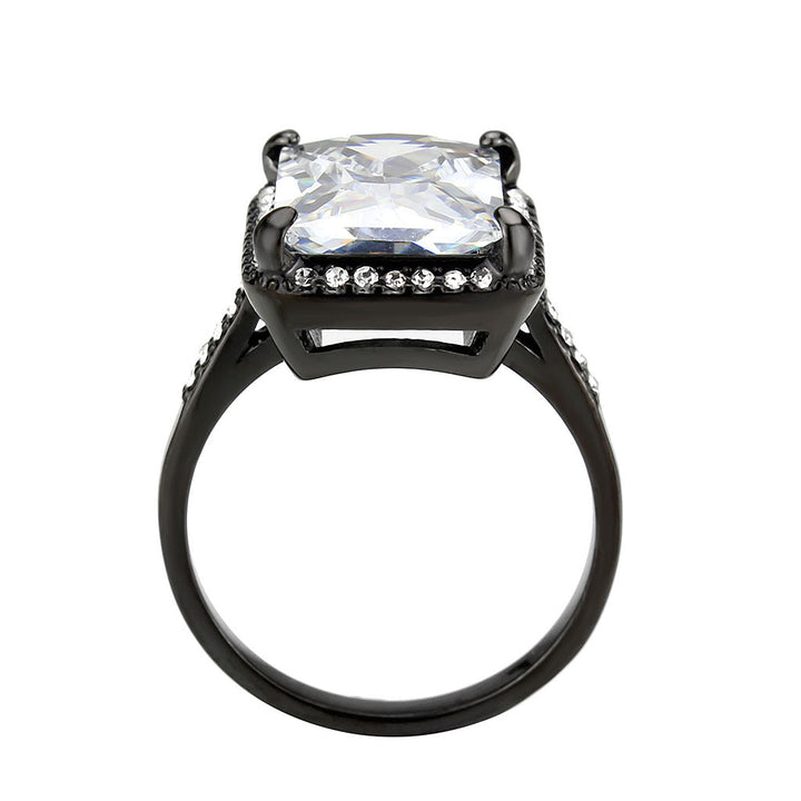 LOVCIA Black Ion Plated Stainless Steel Ring with Clear AAA CZ Stone - Buy stylish Rings for women - Shop latest Ring design - Trendy Rings - Unique fashion Rings - Find the perfect Ring