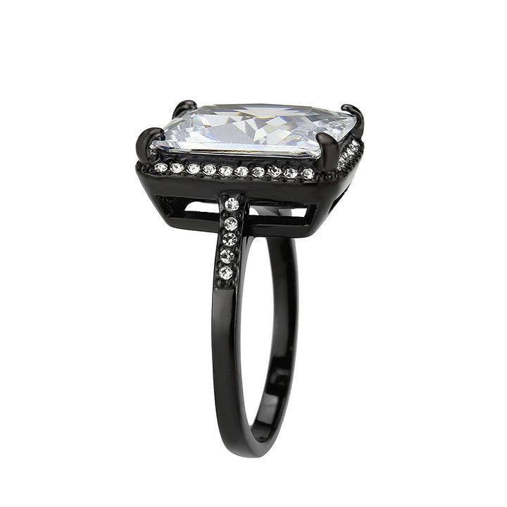 LOVCIA Black Ion Plated Stainless Steel Ring with Clear AAA CZ Stone - Buy stylish Rings for women - Shop latest Ring design - Trendy Rings - Unique fashion Rings - Find the perfect Ring