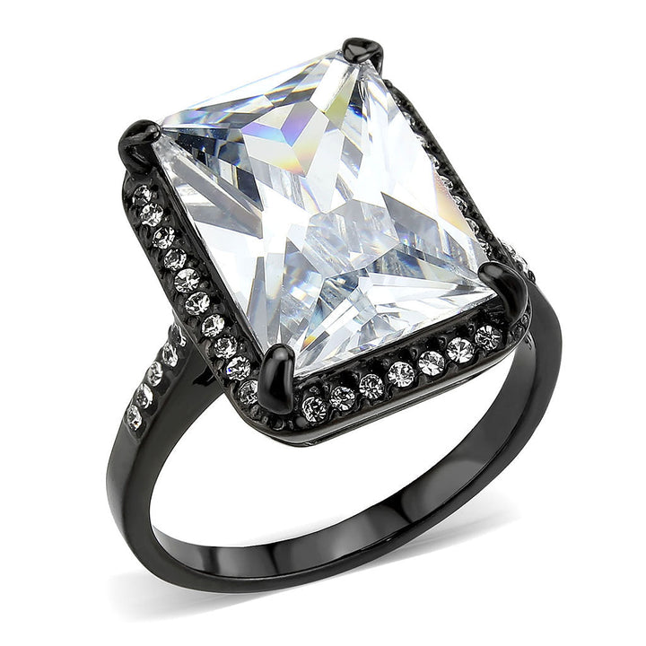 LOVCIA Black Ion Plated Stainless Steel Ring with Clear AAA CZ Stone - Buy stylish Rings for women - Shop latest Ring design - Trendy Rings - Unique fashion Rings - Find the perfect Ring