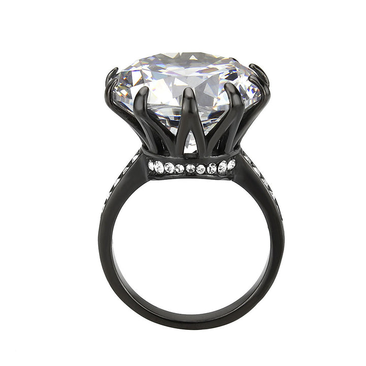 LOVCIA Ion Plated Black Stainless Steel Ring with Clear AAA Grade CZ - Buy stylish Rings for women - Shop latest Ring design - Trendy Rings - Unique fashion Rings - Find the perfect Ring