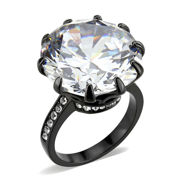 LOVCIA Ion Plated Black Stainless Steel Ring with Clear AAA Grade CZ - Buy stylish Rings for women - Shop latest Ring design - Trendy Rings - Unique fashion Rings - Find the perfect Ring