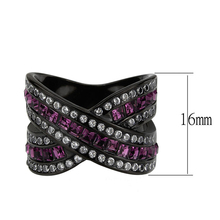 LOVCIA Amethyst Crystal Stainless Steel Ring with Black Ion Plating - Buy stylish Rings for women - Shop latest Ring design - Trendy Rings - Unique fashion Rings - Find the perfect Ring