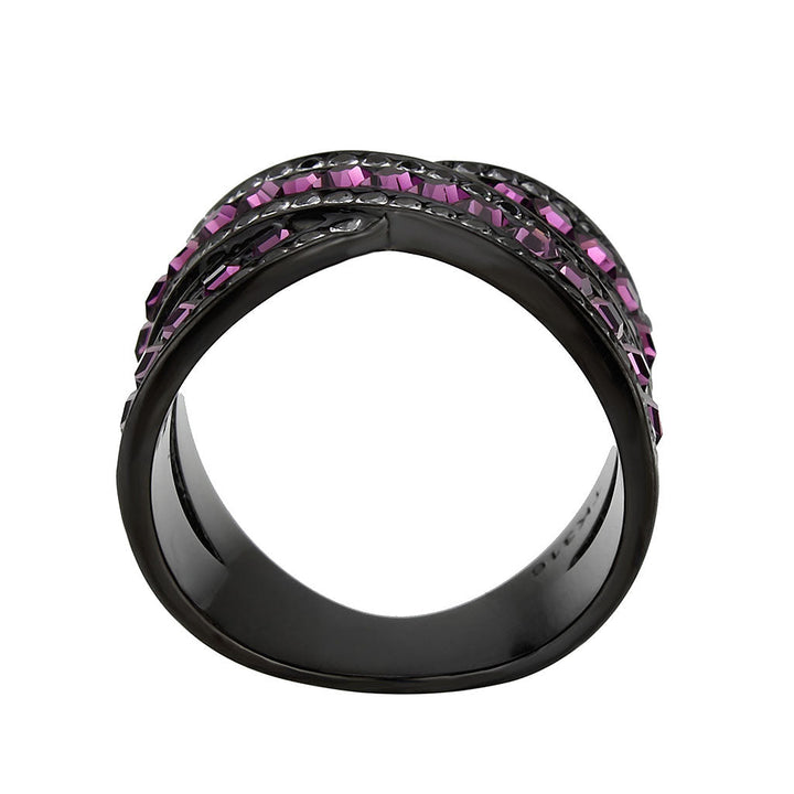 LOVCIA Amethyst Crystal Stainless Steel Ring with Black Ion Plating - Buy stylish Rings for women - Shop latest Ring design - Trendy Rings - Unique fashion Rings - Find the perfect Ring