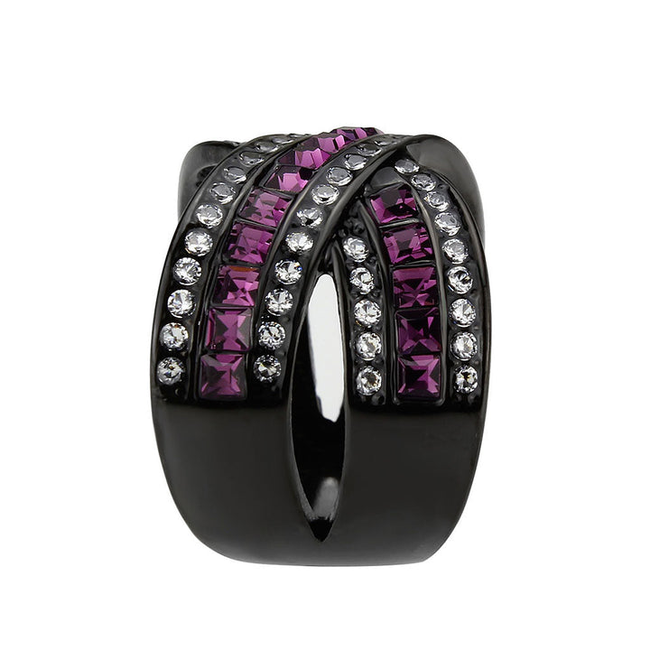 LOVCIA Amethyst Crystal Stainless Steel Ring with Black Ion Plating - Buy stylish Rings for women - Shop latest Ring design - Trendy Rings - Unique fashion Rings - Find the perfect Ring