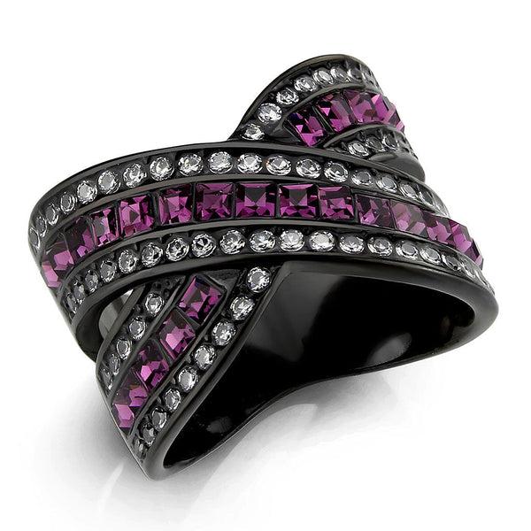 LOVCIA Amethyst Crystal Stainless Steel Ring with Black Ion Plating - Buy stylish Rings for women - Shop latest Ring design - Trendy Rings - Unique fashion Rings - Find the perfect Ring