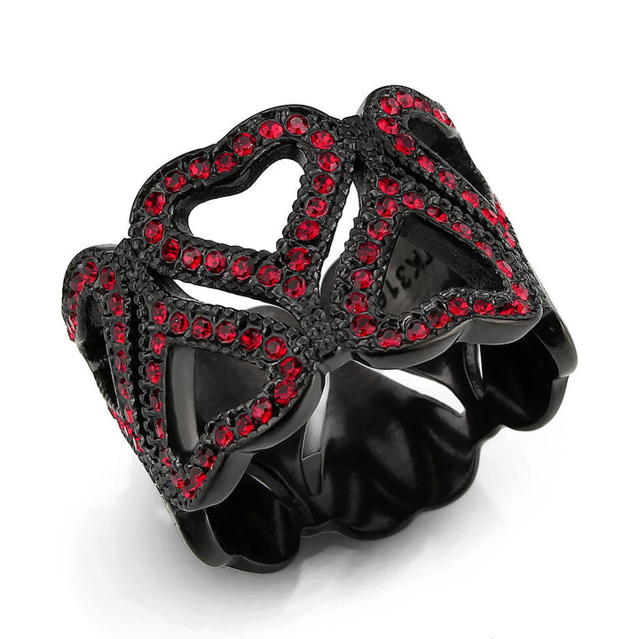 LOVCIA Ion Plated Black Stainless Steel Ring with Red Series Crystal - Buy stylish Rings for women - Shop latest Ring design - Trendy Rings - Unique fashion Rings - Find the perfect Ring