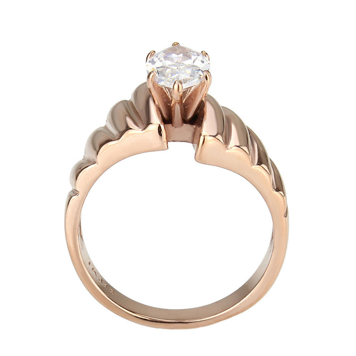 LOVCIA Rose Gold Ion Plated Stainless Steel Ring with AAA Clear CZ Stone - Buy stylish Rings for women - Shop latest Ring design - Trendy Rings - Unique fashion Rings - Find the perfect Ring