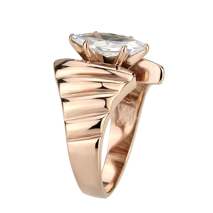 LOVCIA Rose Gold Ion Plated Stainless Steel Ring with AAA Clear CZ Stone - Buy stylish Rings for women - Shop latest Ring design - Trendy Rings - Unique fashion Rings - Find the perfect Ring