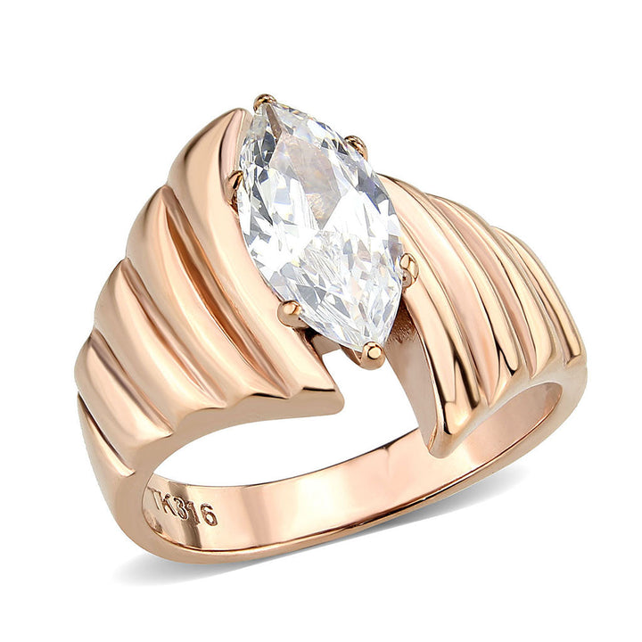 LOVCIA Rose Gold Ion Plated Stainless Steel Ring with AAA Clear CZ Stone - Buy stylish Rings for women - Shop latest Ring design - Trendy Rings - Unique fashion Rings - Find the perfect Ring