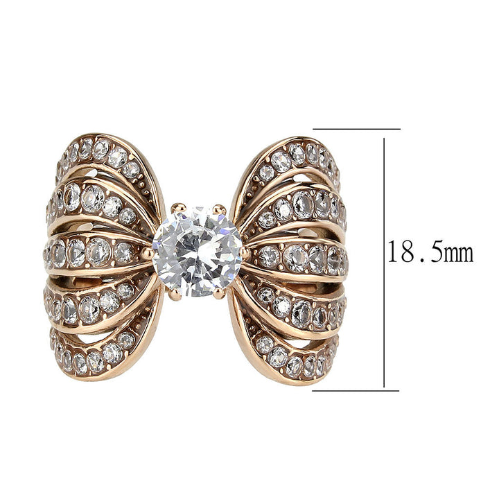 LOVCIA Rose Gold Ion-Plated Stainless Steel Ring with Clear AAA CZ Stone - Buy stylish Rings for women - Shop latest Ring design - Trendy Rings - Unique fashion Rings - Find the perfect Ring