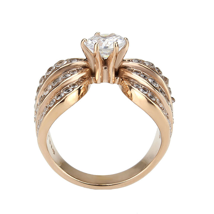 LOVCIA Rose Gold Ion-Plated Stainless Steel Ring with Clear AAA CZ Stone - Buy stylish Rings for women - Shop latest Ring design - Trendy Rings - Unique fashion Rings - Find the perfect Ring