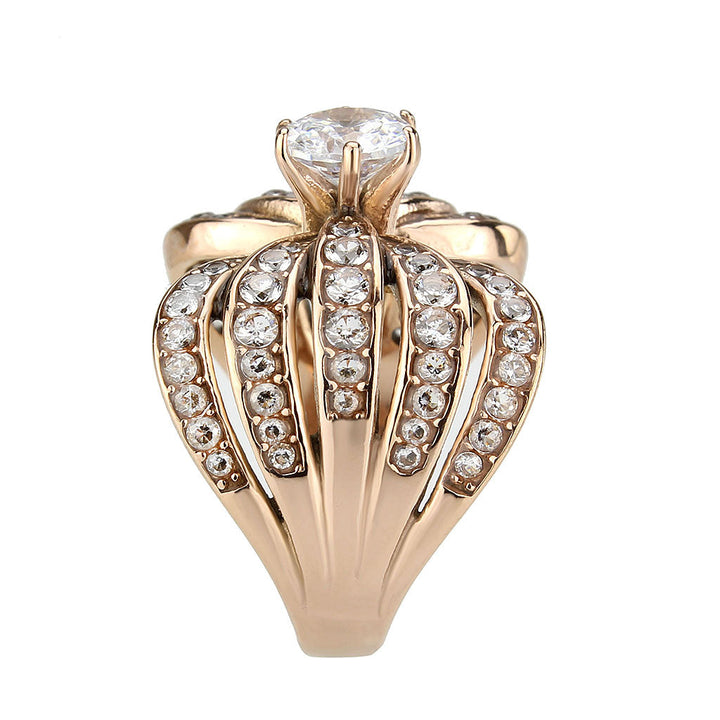 LOVCIA Rose Gold Ion-Plated Stainless Steel Ring with Clear AAA CZ Stone - Buy stylish Rings for women - Shop latest Ring design - Trendy Rings - Unique fashion Rings - Find the perfect Ring