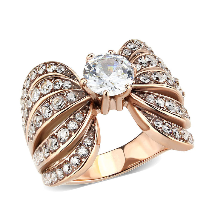 LOVCIA Rose Gold Ion-Plated Stainless Steel Ring with Clear AAA CZ Stone - Buy stylish Rings for women - Shop latest Ring design - Trendy Rings - Unique fashion Rings - Find the perfect Ring