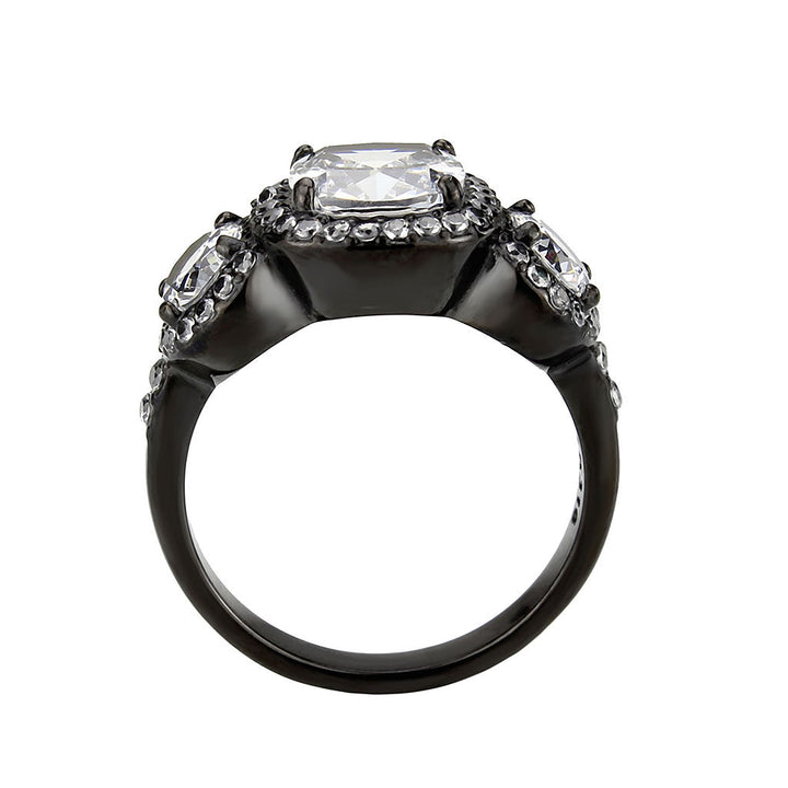 LOVCIA Black Ion-Plated Stainless Steel Ring with Clear AAA CZ Stone - Buy stylish Rings for women - Shop latest Ring design - Trendy Rings - Unique fashion Rings - Find the perfect Ring