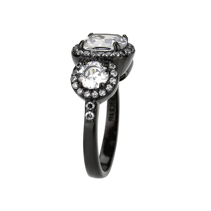 LOVCIA Black Ion-Plated Stainless Steel Ring with Clear AAA CZ Stone - Buy stylish Rings for women - Shop latest Ring design - Trendy Rings - Unique fashion Rings - Find the perfect Ring