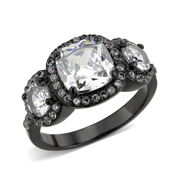 LOVCIA Black Ion-Plated Stainless Steel Ring with Clear AAA CZ Stone - Buy stylish Rings for women - Shop latest Ring design - Trendy Rings - Unique fashion Rings - Find the perfect Ring