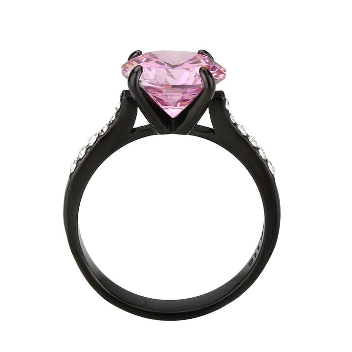 LOVCIA Ion Plated Black Stainless Steel Ring with Rose AAA Grade CZ Stone - Buy stylish Rings for women - Shop latest Ring design - Trendy Rings - Unique fashion Rings - Find the perfect Ring