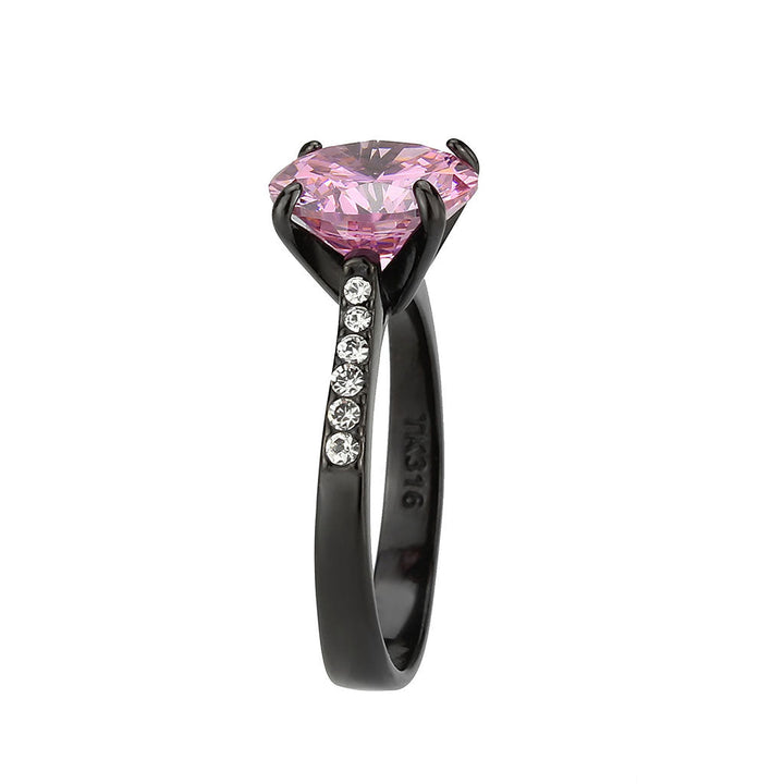 LOVCIA Ion Plated Black Stainless Steel Ring with Rose AAA Grade CZ Stone - Buy stylish Rings for women - Shop latest Ring design - Trendy Rings - Unique fashion Rings - Find the perfect Ring