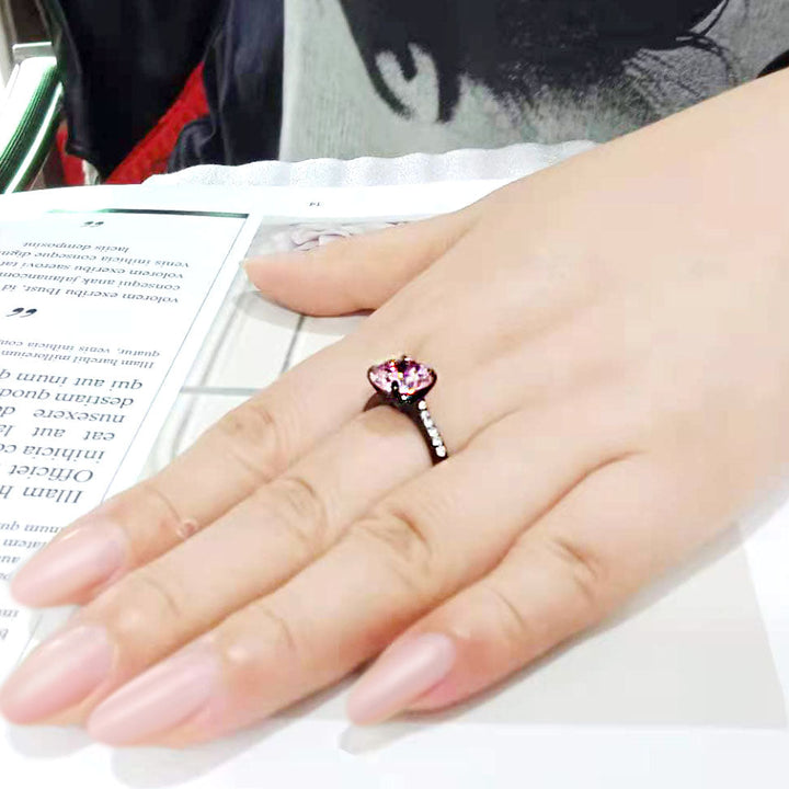 LOVCIA Ion Plated Black Stainless Steel Ring with Rose AAA Grade CZ Stone - Buy stylish Rings for women - Shop latest Ring design - Trendy Rings - Unique fashion Rings - Find the perfect Ring