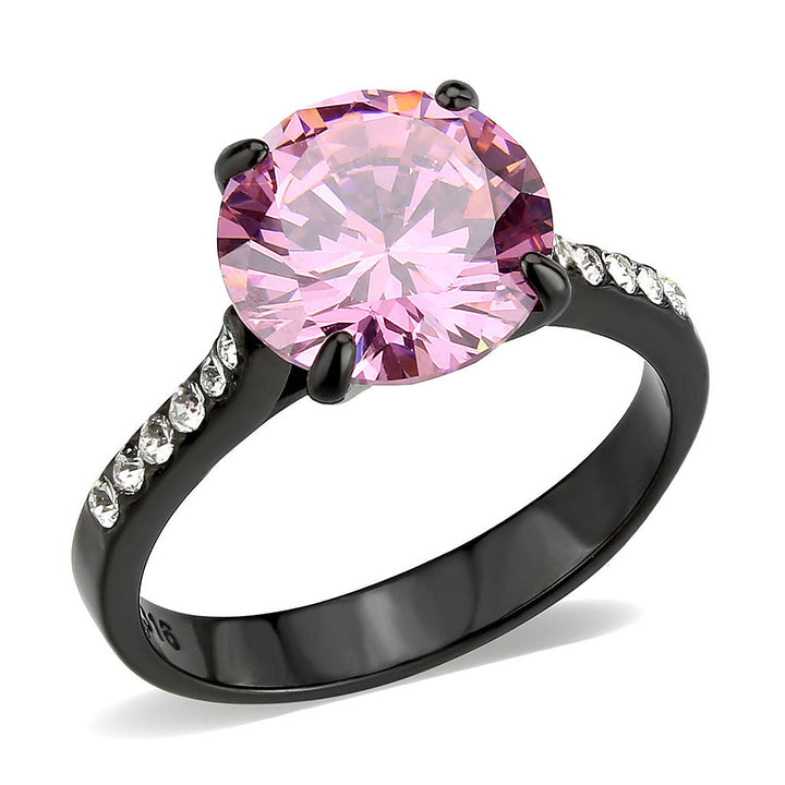 LOVCIA Ion Plated Black Stainless Steel Ring with Rose AAA Grade CZ Stone - Buy stylish Rings for women - Shop latest Ring design - Trendy Rings - Unique fashion Rings - Find the perfect Ring