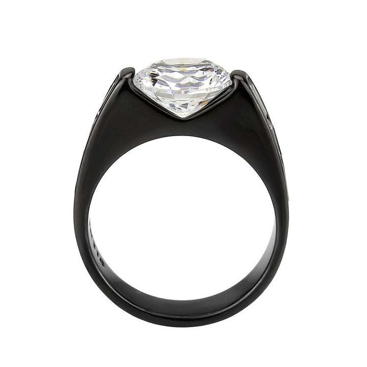 LOVCIA Black Ion Plated Stainless Steel Ring with Clear AAA Grade CZ Stone - Buy stylish Rings for women - Shop latest Ring design - Trendy Rings - Unique fashion Rings - Find the perfect Ring