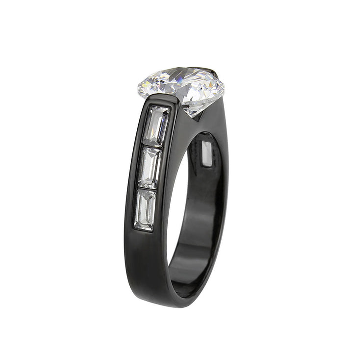 LOVCIA Black Ion Plated Stainless Steel Ring with Clear AAA Grade CZ Stone - Buy stylish Rings for women - Shop latest Ring design - Trendy Rings - Unique fashion Rings - Find the perfect Ring