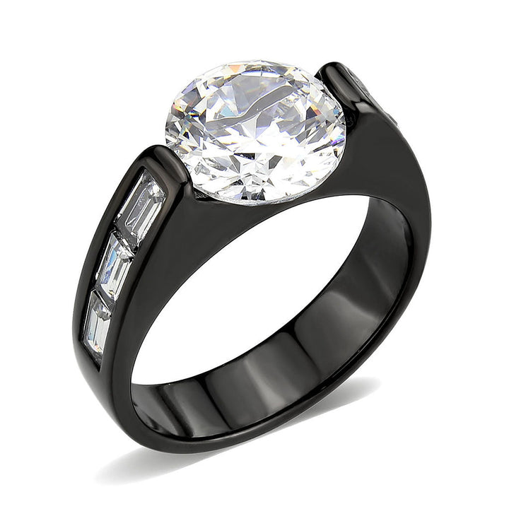 LOVCIA Black Ion Plated Stainless Steel Ring with Clear AAA Grade CZ Stone - Buy stylish Rings for women - Shop latest Ring design - Trendy Rings - Unique fashion Rings - Find the perfect Ring