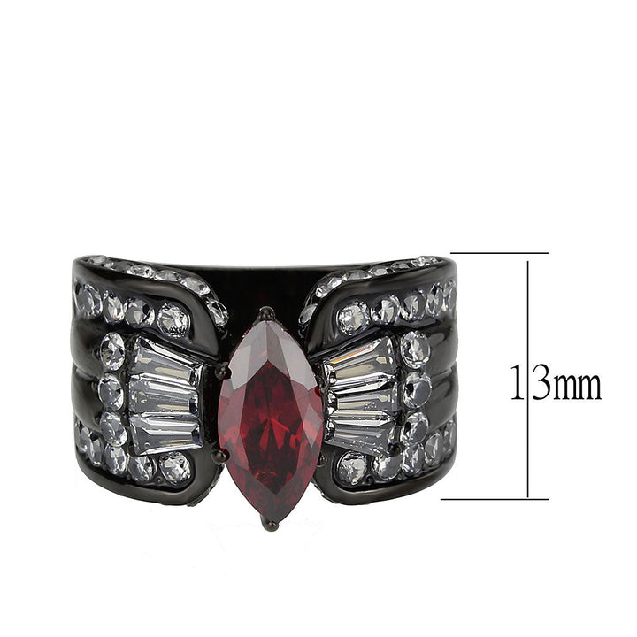 LOVCIA Black Ion-Plated Stainless Steel Ring with Garnet AAA CZ Stone - Buy stylish Rings for women - Shop latest Ring design - Trendy Rings - Unique fashion Rings - Find the perfect Ring