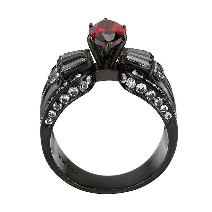 LOVCIA Black Ion-Plated Stainless Steel Ring with Garnet AAA CZ Stone - Buy stylish Rings for women - Shop latest Ring design - Trendy Rings - Unique fashion Rings - Find the perfect Ring