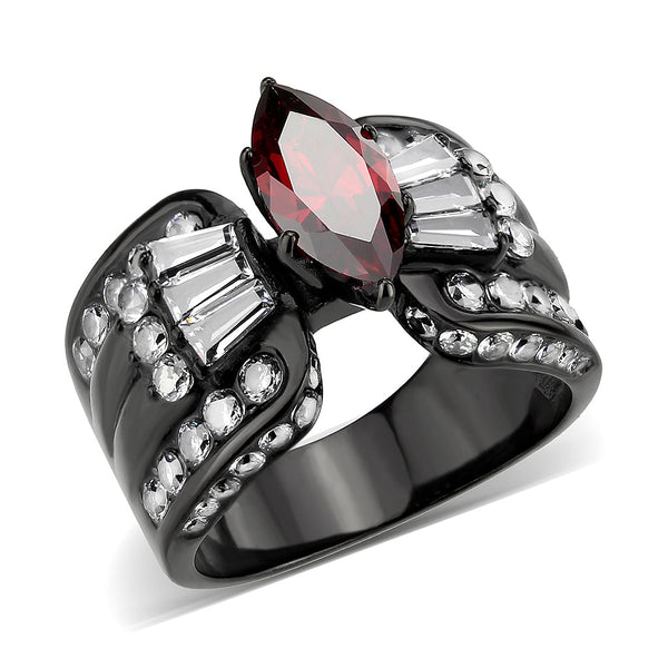 LOVCIA Black Ion-Plated Stainless Steel Ring with Garnet AAA CZ Stone - Buy stylish Rings for women - Shop latest Ring design - Trendy Rings - Unique fashion Rings - Find the perfect Ring