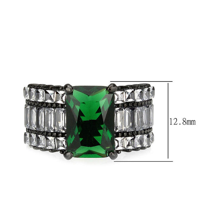 LOVCIA Ion Plated Black Stainless Steel Ring with Rectangular Synthetic Emerald Stone - Buy stylish Rings for women - Shop latest Ring design - Trendy Rings - Unique fashion Rings - Find the perfect Ring