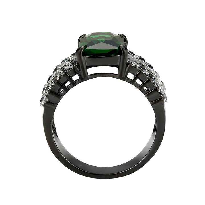 LOVCIA Ion Plated Black Stainless Steel Ring with Rectangular Synthetic Emerald Stone - Buy stylish Rings for women - Shop latest Ring design - Trendy Rings - Unique fashion Rings - Find the perfect Ring