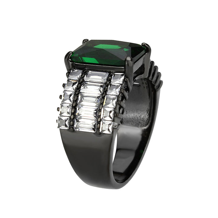 LOVCIA Ion Plated Black Stainless Steel Ring with Rectangular Synthetic Emerald Stone - Buy stylish Rings for women - Shop latest Ring design - Trendy Rings - Unique fashion Rings - Find the perfect Ring