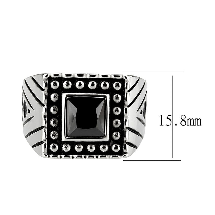 LOVCIA Sleek Stainless Steel Ring with Square Jet CZ Stone - Buy stylish Rings for women - Shop latest Ring design - Trendy Rings - Unique fashion Rings - Find the perfect Ring