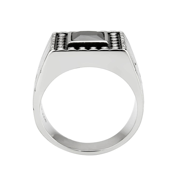 LOVCIA Sleek Stainless Steel Ring with Square Jet CZ Stone - Buy stylish Rings for women - Shop latest Ring design - Trendy Rings - Unique fashion Rings - Find the perfect Ring