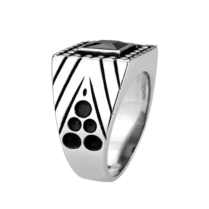 LOVCIA Sleek Stainless Steel Ring with Square Jet CZ Stone - Buy stylish Rings for women - Shop latest Ring design - Trendy Rings - Unique fashion Rings - Find the perfect Ring