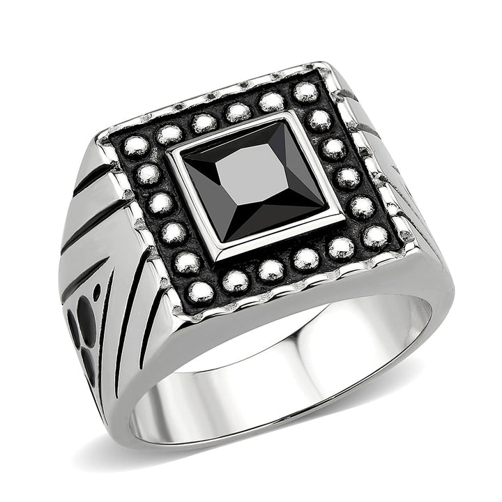 LOVCIA Sleek Stainless Steel Ring with Square Jet CZ Stone - Buy stylish Rings for women - Shop latest Ring design - Trendy Rings - Unique fashion Rings - Find the perfect Ring