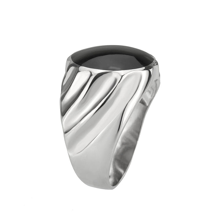 LOVCIA Sleek Stainless Steel Ring with Jet Black Epoxy Center - Buy stylish Rings for women - Shop latest Ring design - Trendy Rings - Unique fashion Rings - Find the perfect Ring