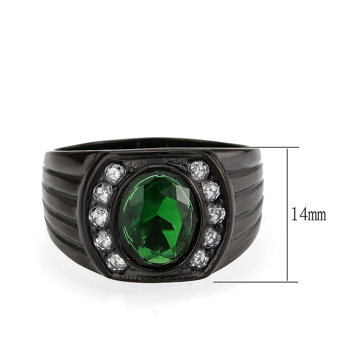 LOVCIA Stainless Steel IP Black Ring with Oval Emerald Synthetic Stone - Buy stylish Rings for women - Shop latest Ring design - Trendy Rings - Unique fashion Rings - Find the perfect Ring