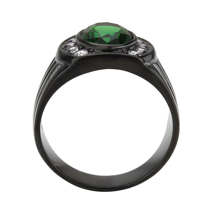 LOVCIA Stainless Steel IP Black Ring with Oval Emerald Synthetic Stone - Buy stylish Rings for women - Shop latest Ring design - Trendy Rings - Unique fashion Rings - Find the perfect Ring